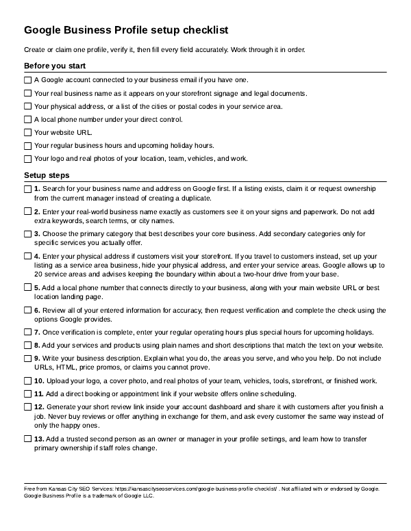 Preview of the printable checklist