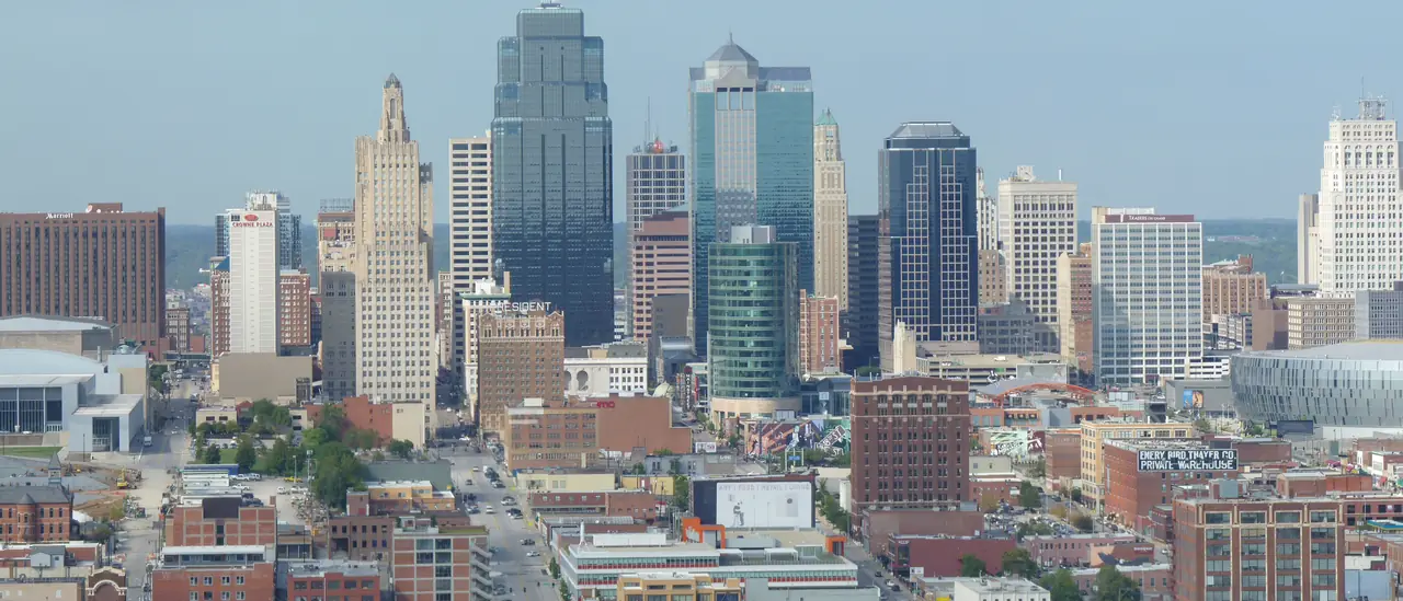 Downtown Kansas City skyline on a clear day. Photo by ctj71081, CC BY 2.0.
